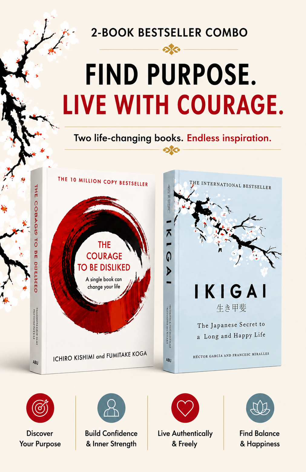 Ikigai & The Courage to Be Disliked – Self-Help Book Combo